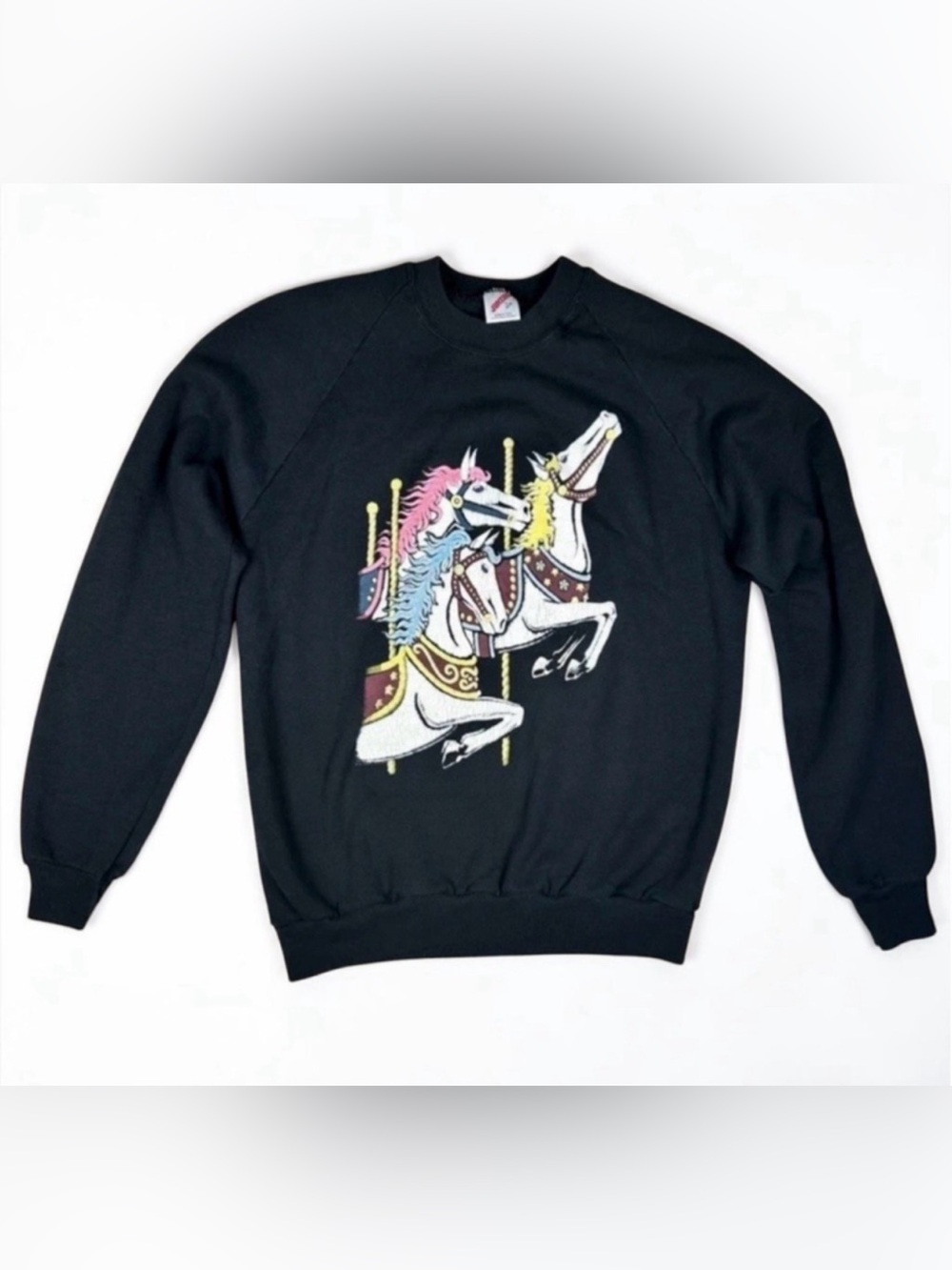 Vintage 80-90s Jerzees Carousel Horse Crewneck Sweatshirt Made In USA Large